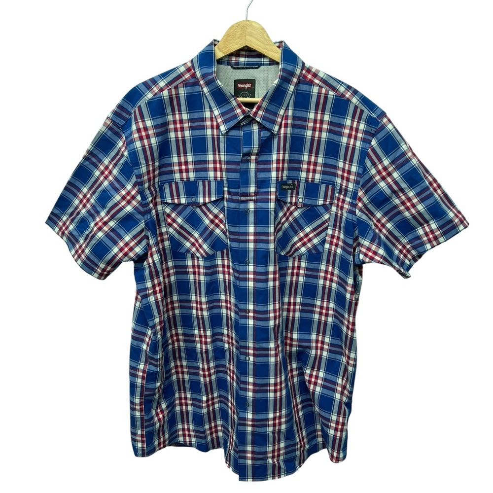 Wrangler Outdoor Men's Blue Plaid Snap Button Top Size XL